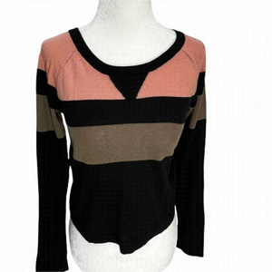 𝅺kenzie Girl Cotton Blend Black Wide Stripe Lightweight Cropped Sweater XS